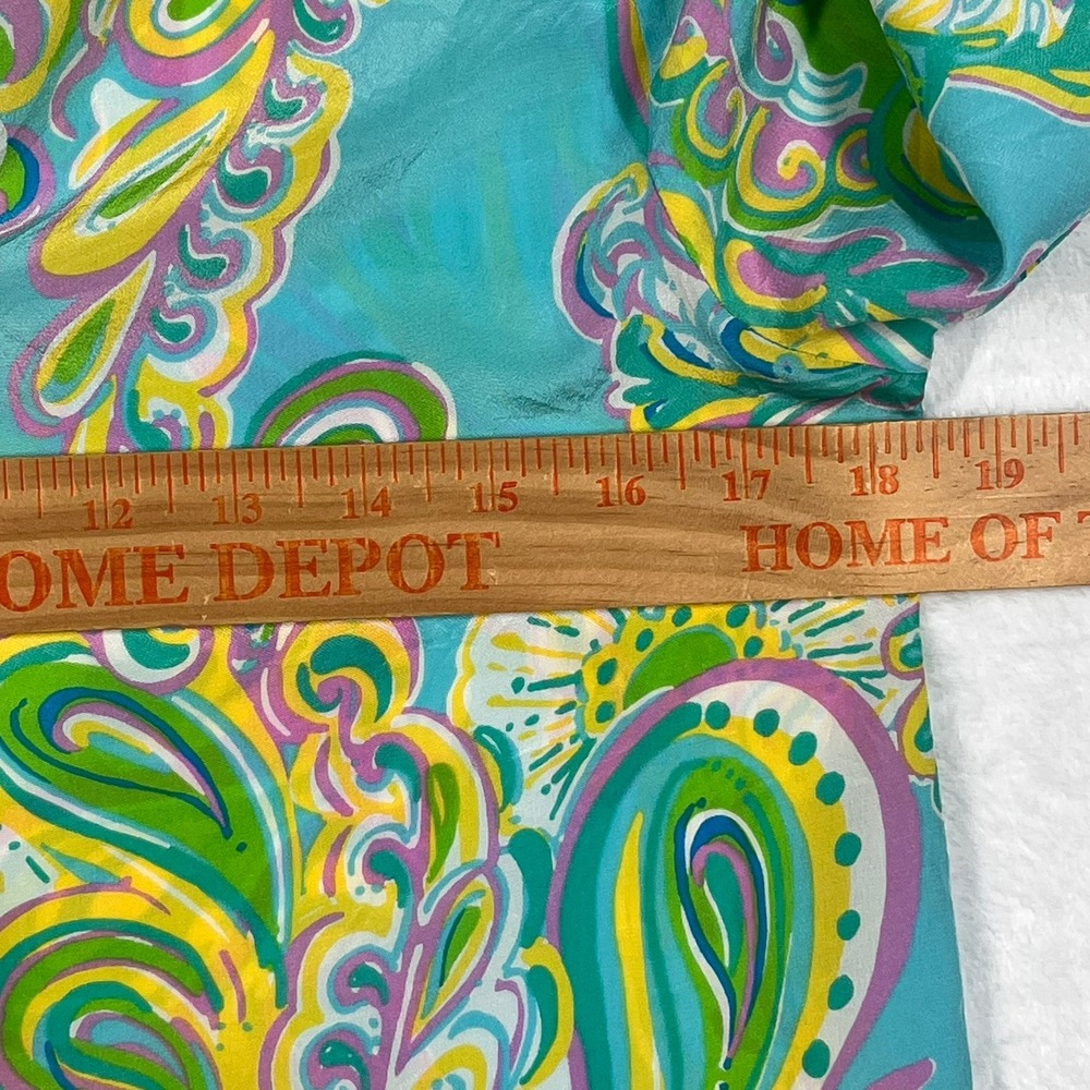 Lilly Pulitzer Silk Blouse Womens S Turquoise Multi Paisley Top Preppy Boho - Picture 6 of 11